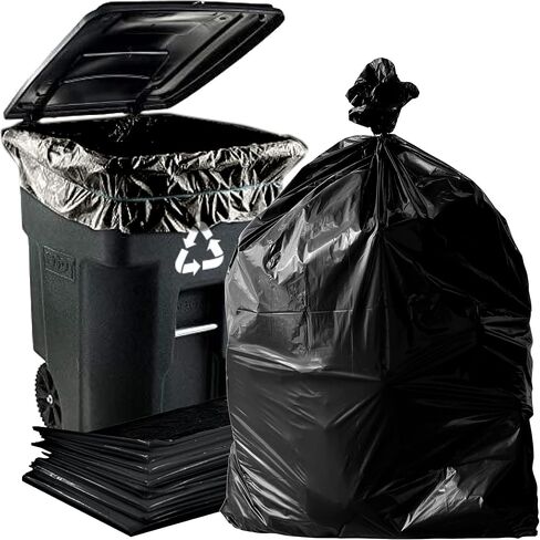 Dyno Products Online 64 Gallon Heavy Duty Trash Bags, 50 Count, 1.5 Mil Black - Individually Folded, Industrial Strength, Made in USA in Saudi Arabia