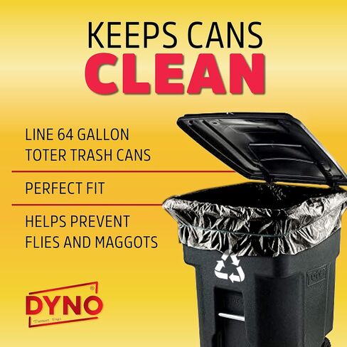 Dyno Products Online 64 Gallon Heavy Duty Trash Bags, 50 Count, 1.5 Mil Black - Individually Folded, Industrial Strength, Made in USA in Saudi Arabia