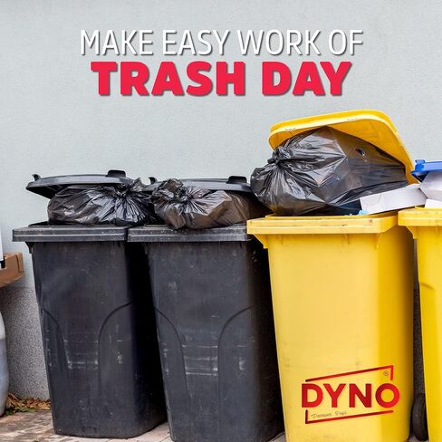 Dyno Products Online 64 Gallon Heavy Duty Trash Bags, 50 Count, 1.5 Mil Black - Individually Folded, Industrial Strength, Made in USA in Saudi Arabia