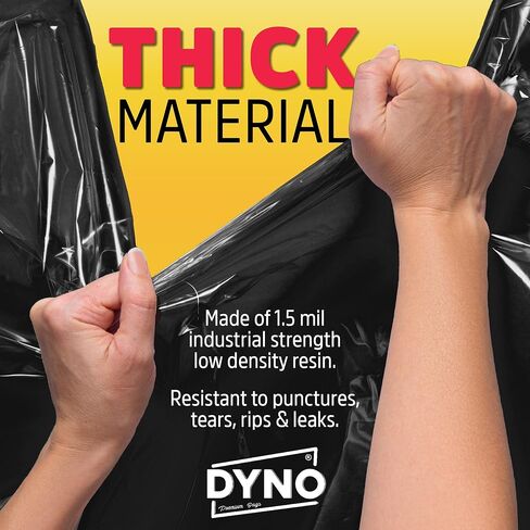 Dyno Products Online 64 Gallon Heavy Duty Trash Bags, 50 Count, 1.5 Mil Black - Individually Folded, Industrial Strength, Made in USA in Saudi Arabia