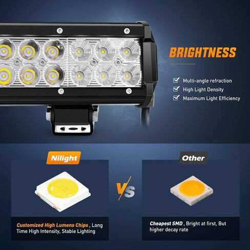 Nilight 12 Inch 72W LED Light Bars Spot Flood Combo Off-Road Light Mounting Bracket Horizontal Bar Tube Clamp With Off Road Wiring Harness, 2 Years Warranty in Saudi Arabia