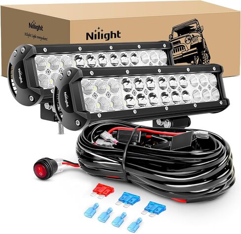 Nilight 12 Inch 72W LED Light Bars Spot Flood Combo Off-Road Light Mounting Bracket Horizontal Bar Tube Clamp With Off Road Wiring Harness, 2 Years Warranty in Saudi Arabia
