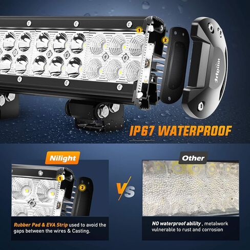 Nilight 12 Inch 72W LED Light Bars Spot Flood Combo Off-Road Light Mounting Bracket Horizontal Bar Tube Clamp With Off Road Wiring Harness, 2 Years Warranty in Saudi Arabia