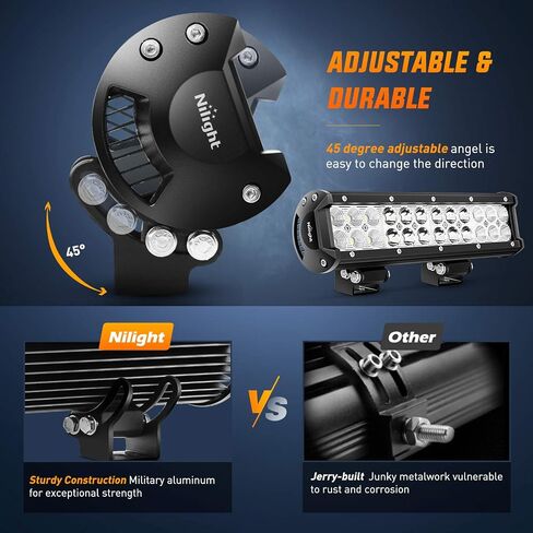 Nilight 12 Inch 72W LED Light Bars Spot Flood Combo Off-Road Light Mounting Bracket Horizontal Bar Tube Clamp With Off Road Wiring Harness, 2 Years Warranty in Saudi Arabia