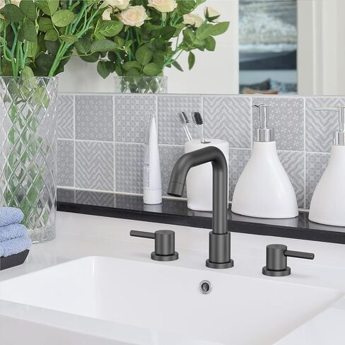 GAOMON Brushed Nickel Bathroom Faucet 3 Hole,8 Inch Bathroom Faucet with Metal Pop-up Drain Assembly, Two Handle Vanity Faucet with cUPC Supply Lines, 8" Widespread Bathroom Sink Faucet in Saudi Arabia