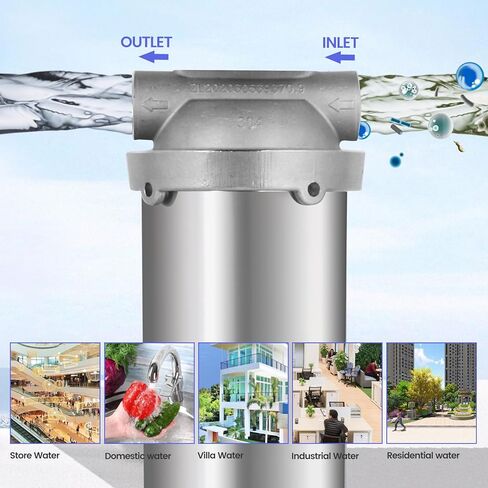 10 Inch Stainless Steel 304 Water Filter Housing for 9-3/4''-10'' Length, 2.5''-3'' OD Filter Cartridge, Double O-Rings Seal,3/4'' Inlet and Outlet Filter System for Household (BUS-10-3/4NPT) in Kuwait