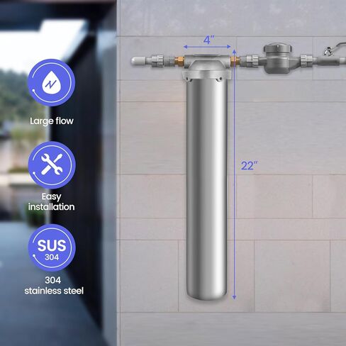10 Inch Stainless Steel 304 Water Filter Housing for 9-3/4''-10'' Length, 2.5''-3'' OD Filter Cartridge, Double O-Rings Seal,3/4'' Inlet and Outlet Filter System for Household (BUS-10-3/4NPT) in Kuwait
