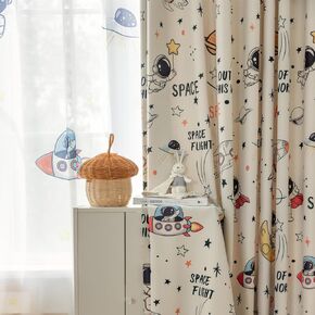 Cartoon Astronaut Blackout Curtains for Kids Room Nursery Space Planets Patterns Printed Drapes for Bedroom Living Room Privacy Room Darkening Window Treatments Grommet Top 1 Panel W42 x L84 Inch