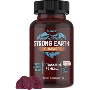 YumVs Potassium Supplement Gummies - Strawberry Flavor - 99 mg (as Potassium Citrate) per Serving - Supports Electrolyte Balance - Vegetarian Kosher Halal Gluten Free Pure Potassium Gummies (60 Count)