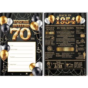 Yigaue Real Gold Foil 80th Birthday Party Invitations, Back in 1944 Invites Black and Gold Glitter 80th Birthday Invitations Set for Bday Anniversary, 20 Invitations and Envelopes