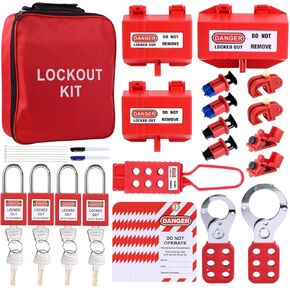 Lockout Tagout Kit Safety Electrical Loto, Clamp-On Circuit Breaker Lockout, Electrical Plug Device, Lockout Hasp, Padlock, Loto Tag with Tool Bag - Suitable for Electrical/Industrial/Mechanical