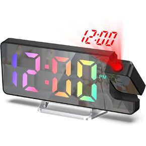 LOFICOPER Projection Alarm Clock, LED Alarm Clock with Rotatable Projection, Temperature Display, Adjustable Brightness, Snooze, 7.9'' Large Display Digital Clock for Home, Bedroom, Office