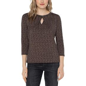Liverpool Women's 3/4 Sleeve Crew Neck with Cutout Pleated Front