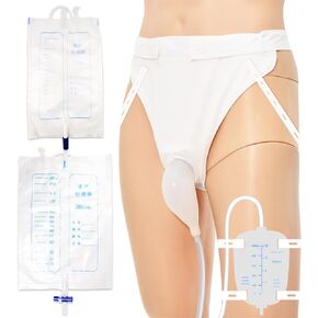 Wearable Urinal for Men, Reusable Protable Silicone Urinals with Day and Night Collection Urine & Leg Bag, Urinary Drainage Bag System for Elderly Bedridden Patients (2000ml+1000ml+500ml)