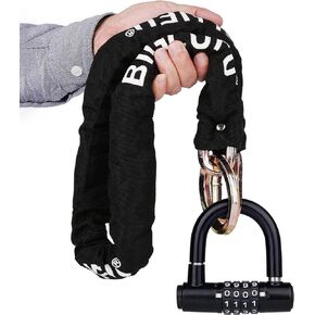 BIGLUFU Motorcycle Lock Chain Locks Heavy Duty, 120cm/4ft Long, Cut Proof 10mm Thick Colorful Square Chains with 4Keys 16mm U Lock, Ideal for Motorcycles, Motorbike, Bike, Generator, Gates