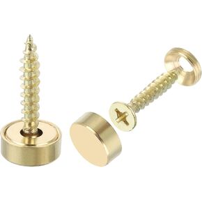 uxcell 16Pcs Brass Decorative Screws with Caps, 12 mm Mirror Screws Cover Self-Tapping Screws for Furniture Fixing, Gold