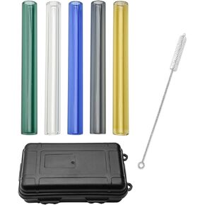 Glass Tubes of 4 Inches, PQAPGT 5 Pcs Multicolor Borosilicate 12mm OD 2mm Thickness Wall Glass Tubing with Protective Box and 1 Cleaning Brush