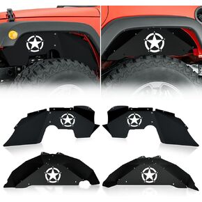 Line Front & Rear Inner Fender Liners Compatible with 2007-2018 Jeep Wrangler JK & JKU Unlimited Sport Sahara Rubicon, Steel Mud Guards Wheel Well Cover Fenders Flares (2/4 Doors)