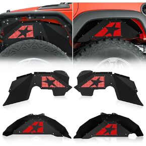 Line Front & Rear Inner Fender Liners Compatible with 2007-2018 Jeep Wrangler JK & JKU Unlimited Sport Sahara Rubicon, Steel Mud Guards Wheel Well Cover Fenders Flares (2/4 Doors)