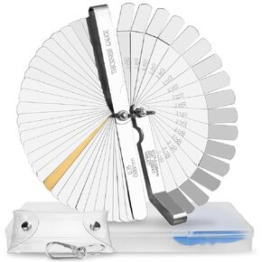 Stainless Steel Feeler Gauge, 2PCS 32 Blade Straight & 16 Blades 45° Offset Feeler Gauge Set for Valves Spark Plug Gap Thickness Measuring Tool Metric/Inch Dual Marked Filler Gauge