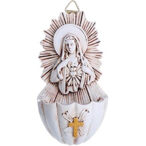 Sacred Heart of Mary Holy Water Font Resin Catholic Holy Water Font for Entrance Home Wall Hanging Religious Gifts