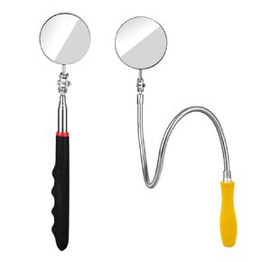Telescoping Inspection Mirror, 2 Pcs Flexible Retractable Automotive Extension Round Mirror 360 Rotation&Bendable Circular Mirror, Extendable Mirror on a Stick for Checking Vehicle Condition