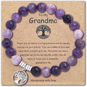 Gemstone Tree of Life Crystal Bracelets To My Grandma Teacher Bracelet, Beaded Bracelet for Women Inspirational Gifts, Grandmother Bracelet, Gifts For Grandma