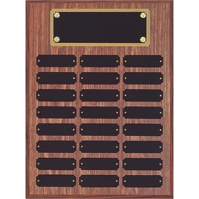 12 x 16 Inch Perpetual Plaque Award Multiple Name Plate Board for Employee Appreciation, Recognition, Achievement, Walnut Finish with Black and Gold Header, 24 Name Plates