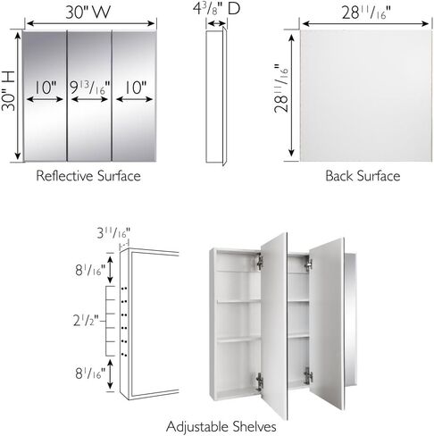 Design House 36 Inch Cyprus Bathroom Medicine Cabinet, Durable Pre-Assembled Wall Mounted Cabinet w/Frameless Mirrored Doors, White, 590265 in Saudi Arabia