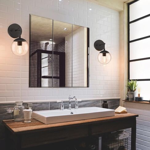 خزانة طبية للحمام القبرصي مقاس 36 بوصة من Design House، خزانة متينة مثبتة على الحائط تم تجميعها مسبقًا مع أبواب مرآة بدون إطار، أبيض، 590265 in Kuwait