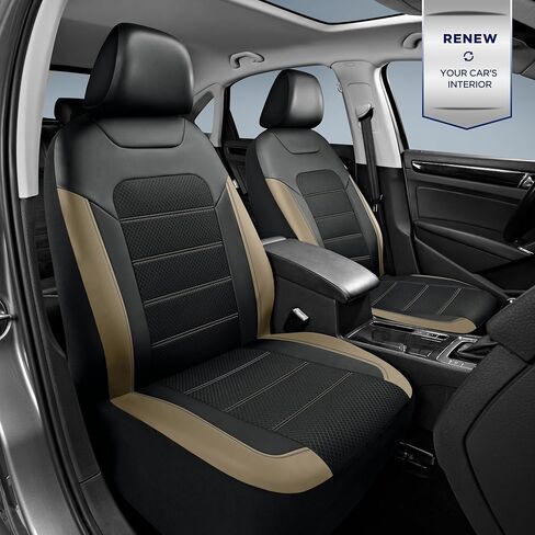 PIC AUTO Leather Car Seat Covers, Black Full Set Air Mesh with Carbon Fiber Automotive Seat Covers, Front and Rear Bench, Airbag Compatible Universal Fits Most Cars, SUVs, Trucks and Vans in Kuwait