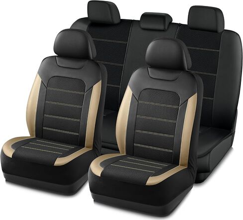 PIC AUTO Leather Car Seat Covers, Black Full Set Air Mesh with Carbon Fiber Automotive Seat Covers, Front and Rear Bench, Airbag Compatible Universal Fits Most Cars, SUVs, Trucks and Vans in Kuwait