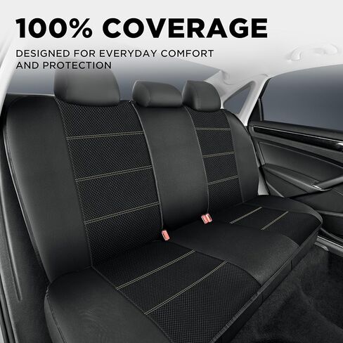 PIC AUTO Leather Car Seat Covers, Black Full Set Air Mesh with Carbon Fiber Automotive Seat Covers, Front and Rear Bench, Airbag Compatible Universal Fits Most Cars, SUVs, Trucks and Vans in Kuwait
