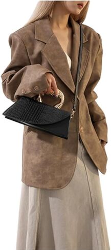 WIGUYUN Women Vegan Leather Evening Handbag Crocodile Pattern Handle Clutch Purse Cross Body Envelope Bag in Kuwait