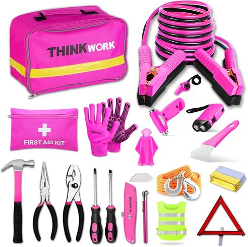 Car Emergency Safety Kit Bag, Car Emergency Kit with Digital Air Compressor, First Aid Kit, Heavy Duty Emergency Roadside Assistance Kit jumper, Tow Strap, Tire Repair Kit, Hammer for Women, Men, Teen in Saudi Arabia