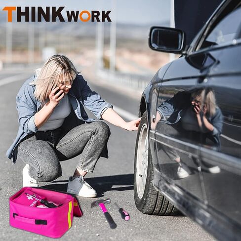 Car Emergency Safety Kit Bag, Car Emergency Kit with Digital Air Compressor, First Aid Kit, Heavy Duty Emergency Roadside Assistance Kit jumper, Tow Strap, Tire Repair Kit, Hammer for Women, Men, Teen in Saudi Arabia