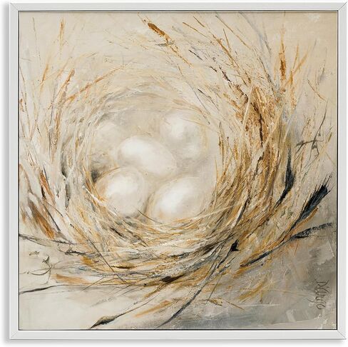 Stupell Industries Abstract Baby Bird Egg Nest Countryside Animals Black Framed Wall Art, 12x12, Beige in Saudi Arabia