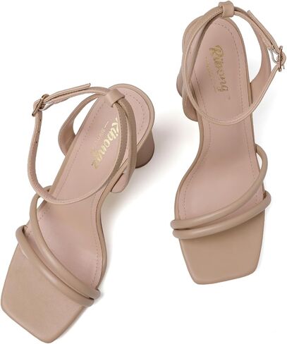 RIBONGZ Block Heels Prom Heeled Sandals for Women Chunky Square Open Toe Strappy High Heels Ankle Strap Wedding Bridal Shoes High Heel Sandals for Party Dress in Saudi Arabia