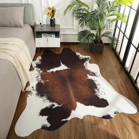 Faux Cowhide Rugs, 5.2x6.2 Feet Large Cow Print Area Rug for Living Room Bedroom, Western Decor Carpet Animal Printed Mat for Dining Office Home Decor, Brown in Saudi Arabia