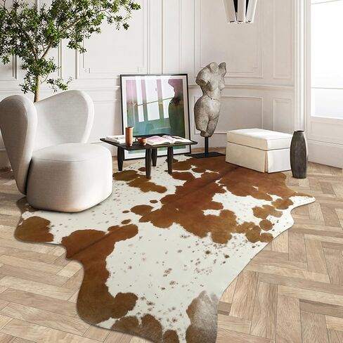Faux Cowhide Rugs, 5.2x6.2 Feet Large Cow Print Area Rug for Living Room Bedroom, Western Decor Carpet Animal Printed Mat for Dining Office Home Decor, Brown in Saudi Arabia