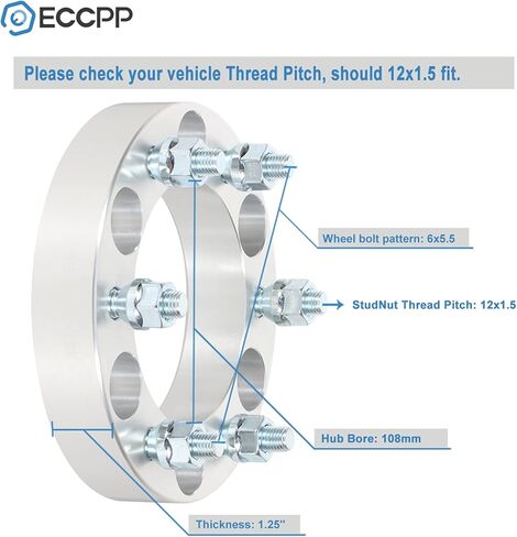 ECCPP 2X 1 بوصة 6x5.5 إلى 6x5.5 فاصل عجلة 6x139.7 مم إلى 6x139.7 مم مسمار على 12x1.5 ترصيع مع 24 صواميل العروة (2) لـ 2008-2012 لـ Ch-evr-olet Colorado لـ GMC Canyon Censor لـ تو-يو-تا 4-عداء FJ كروزر in Saudi Arabia