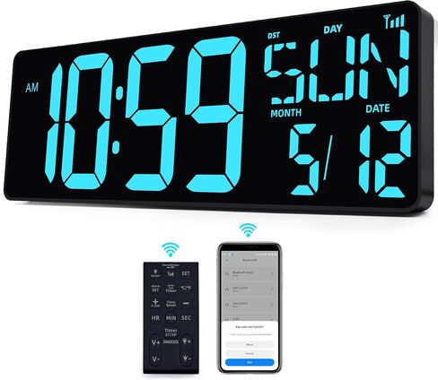 TXL 17.2" Large Digital Wall Clock Bluetooth Sync Time, LED Wall Clock with Date and Temperature, Count Up/Down Timer Clock with Remote Control, Adjustable Brightness Alarm Clock in Saudi Arabia
