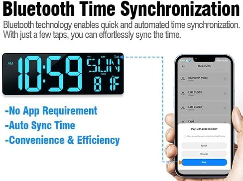 TXL 17.2" Large Digital Wall Clock Bluetooth Sync Time, LED Wall Clock with Date and Temperature, Count Up/Down Timer Clock with Remote Control, Adjustable Brightness Alarm Clock in Saudi Arabia