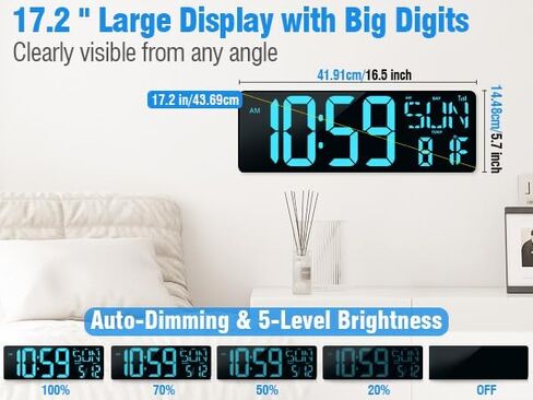 TXL 17.2" Large Digital Wall Clock Bluetooth Sync Time, LED Wall Clock with Date and Temperature, Count Up/Down Timer Clock with Remote Control, Adjustable Brightness Alarm Clock in Saudi Arabia