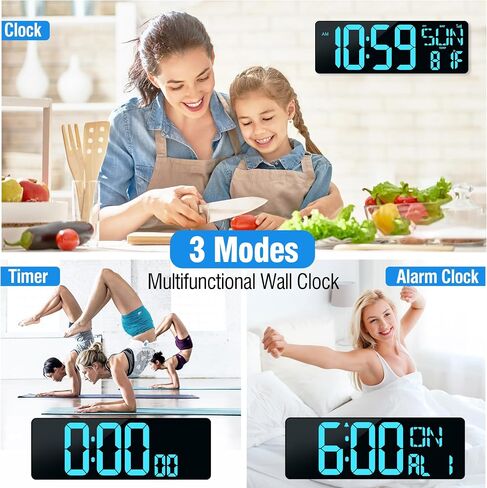 TXL 17.2" Large Digital Wall Clock Bluetooth Sync Time, LED Wall Clock with Date and Temperature, Count Up/Down Timer Clock with Remote Control, Adjustable Brightness Alarm Clock in Saudi Arabia