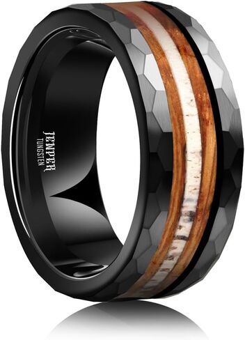 JEWPER 8mm Men Womens Wedding Band Tungsten Rings Black Blue rose gold Fashion Promise Carbide outer ring Inlaid Opal groove design Matte Finish Edge Comfort Fit Size(11) in Saudi Arabia