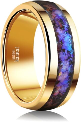 JEWPER 8mm Men Womens Wedding Band Tungsten Rings Black Blue rose gold Fashion Promise Carbide outer ring Inlaid Opal groove design Matte Finish Edge Comfort Fit Size(11) in Saudi Arabia