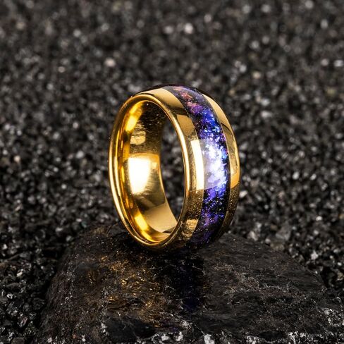 JEWPER 8mm Men Womens Wedding Band Tungsten Rings Black Blue rose gold Fashion Promise Carbide outer ring Inlaid Opal groove design Matte Finish Edge Comfort Fit Size(11) in Saudi Arabia