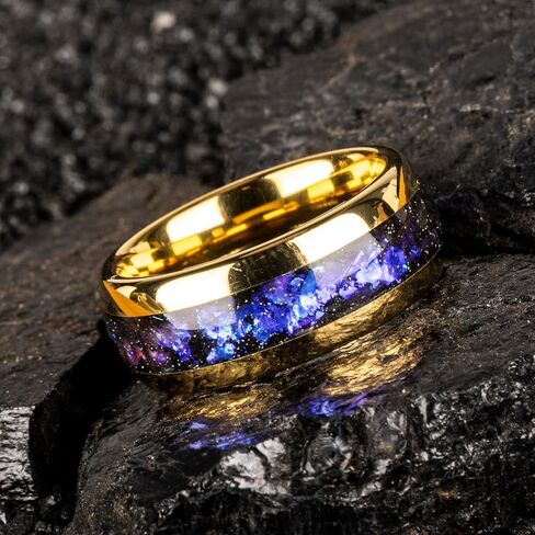 JEWPER 8mm Men Womens Wedding Band Tungsten Rings Black Blue rose gold Fashion Promise Carbide outer ring Inlaid Opal groove design Matte Finish Edge Comfort Fit Size(11) in Saudi Arabia