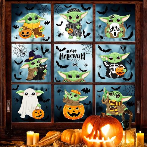 Halloween Window Clings Decorations Spooky Haunted House Bats Spider Web Decals, Silhouette Removable Double-Side Pumpkin Window Sticker for Home Halloween Party Supplies 8 Sheets in Kuwait